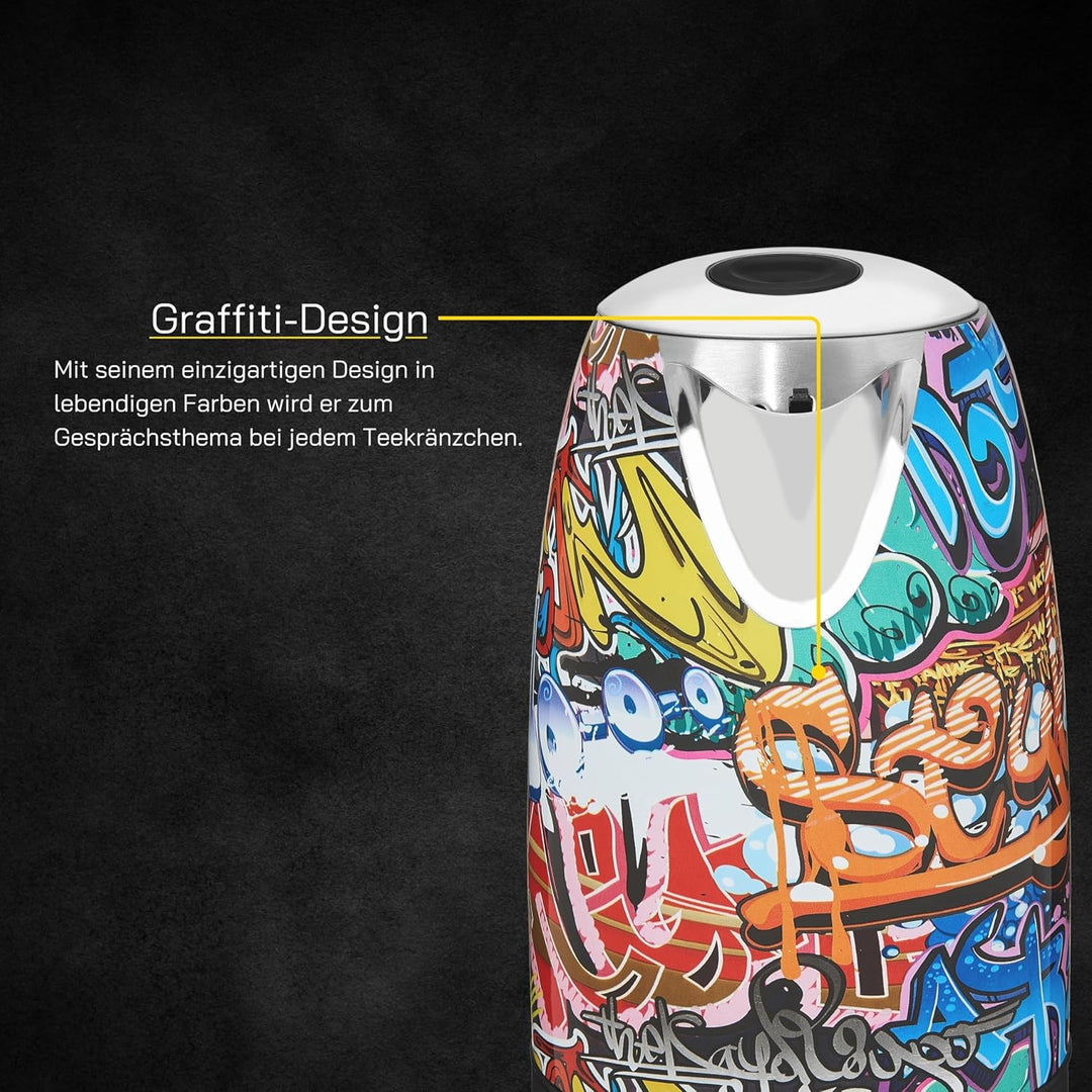 GUTFELS Wasserkocher WATER 3010 G | Elektrischer Wasserkocher 1,7 Liter Graffiti-Style | 2200 Watt |