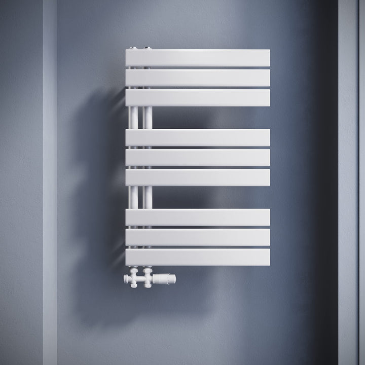 SONNI Badheizkörper Flach Handtuchtrockner 762 x 500 mm Weiss Handtuchwärmer mit Multiblock Seitenan