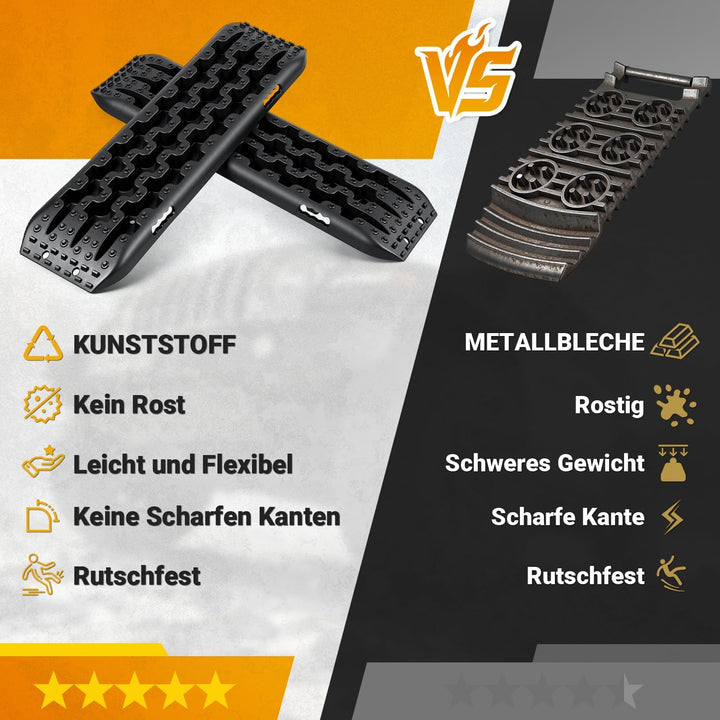Gimisgu 2x Sandbleche Offroad Traktionsmatte Kunstoff Anfahrhilfe Recovery Board Tracks mit Aufbewah