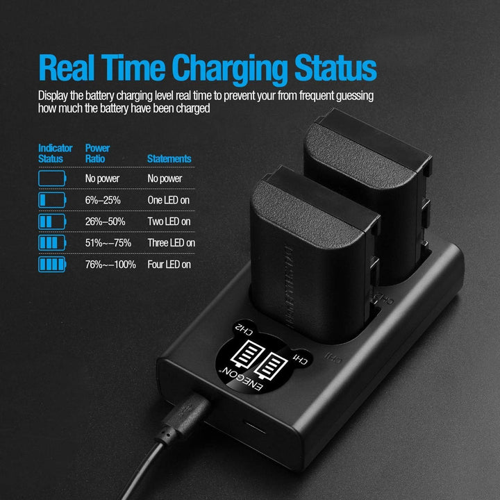 ENEGON LP-E6 Ersatzakku (2 Stück) und Smart LED Dual USB Ladegerät für Canon LP-E6, LP-E6N und Canon