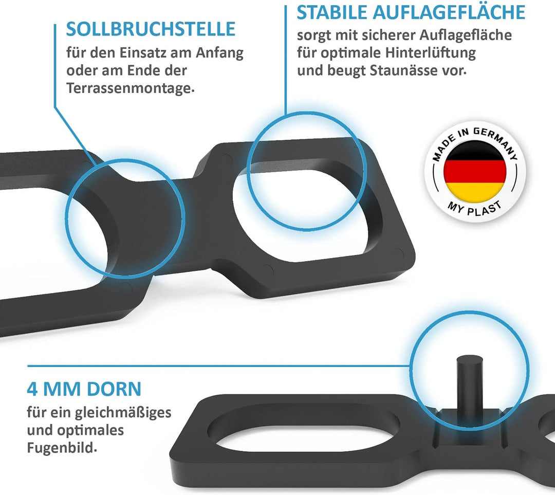 My Plast I 4 mm Fugenbreite - 300 Stück - geschlossen flach I Terrassen-Abstandhalter – hochwertiger