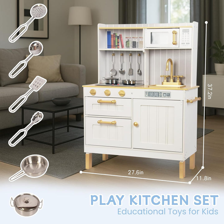 Rosa Hölzerne Kinderküche, Kinderspielküche mit Spüle Herd Backofen, Holzküche Spielzeugküche, Spiel