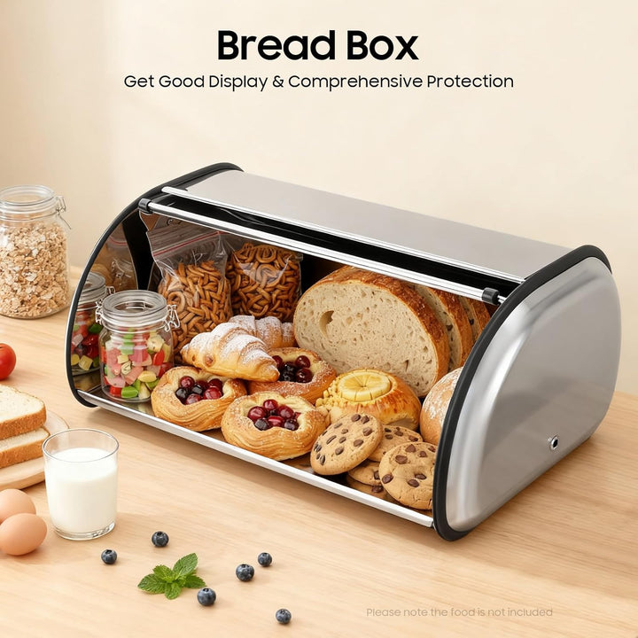 Brotkasten 410 Edelstahl Brotbox mit Rolldeckel Mückenresistente Brotaufbewahrungsbox Brotdose für B