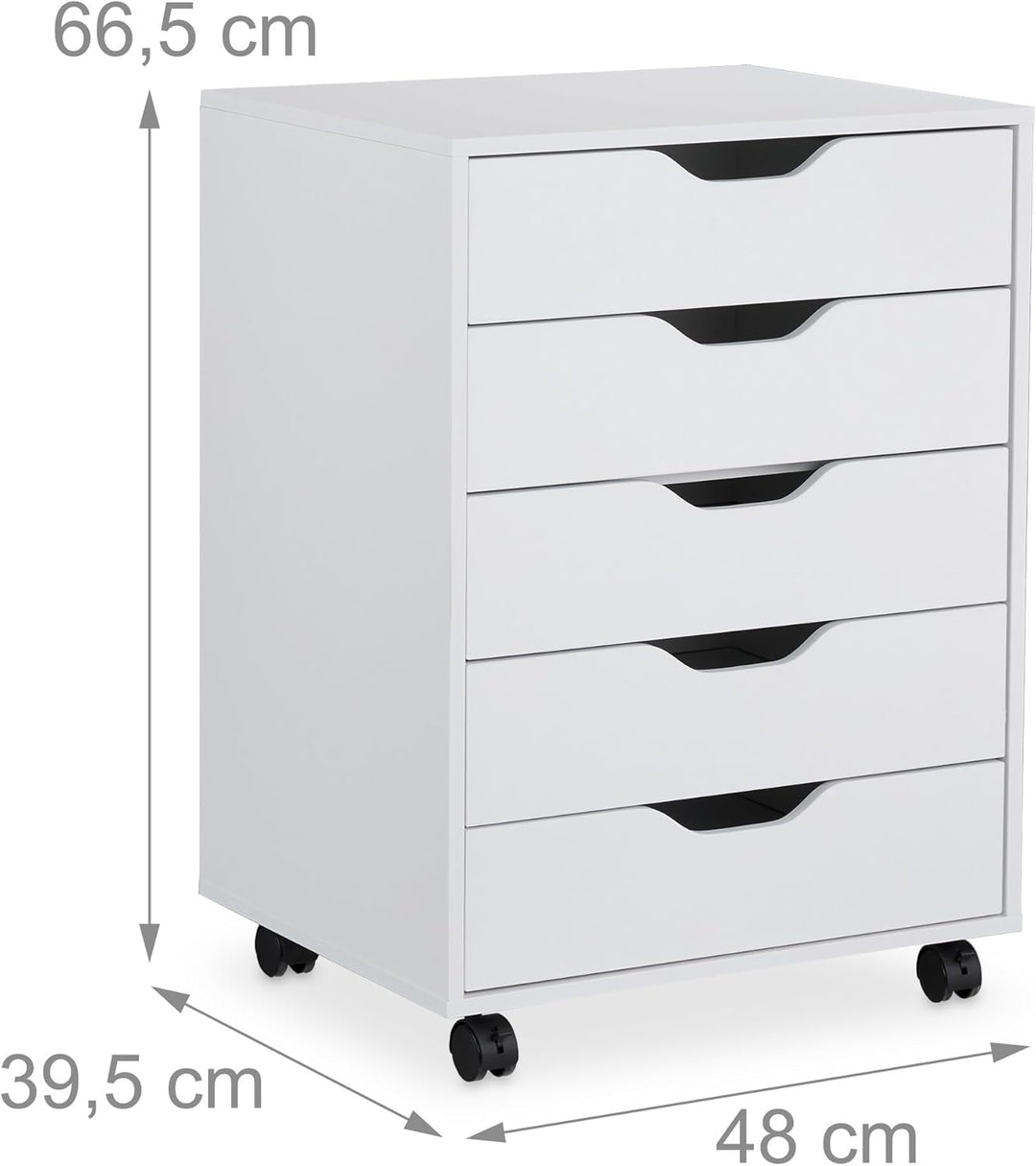 Relaxdays Rollcontainer, 5 Schubladen, HxBxT: 66,5 x 48 x 39,5 cm, Büroschrank, Aktenschrank mit Rol