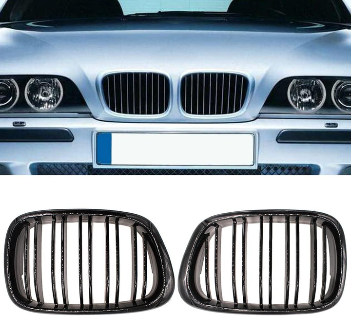 HZTWFC Frontstossstange Doppellamellengrill Glänzend Schwarz Fronthaube Nierengrill Grill ABS Doppel