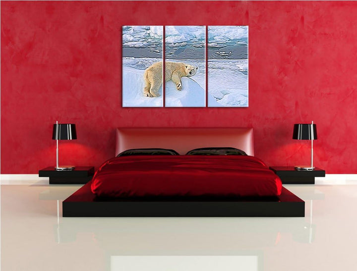 schöner Eisbär auf kleinem Eisberg NewArt 3-Teiler Leinwandbild 120x80 Bild auf Leinwand, XXL riesig