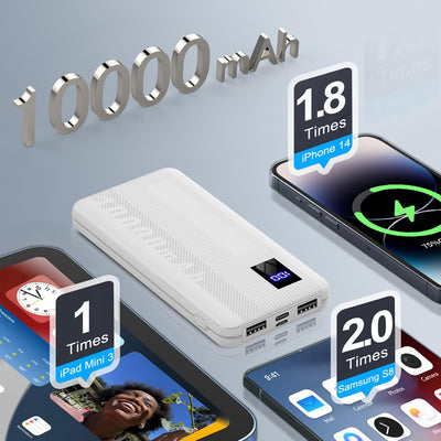 Power Bank, 10000mAh Powerbank Klein Aber Stark, Externe Handyakkus USB C Port, Externer Akku LED Di