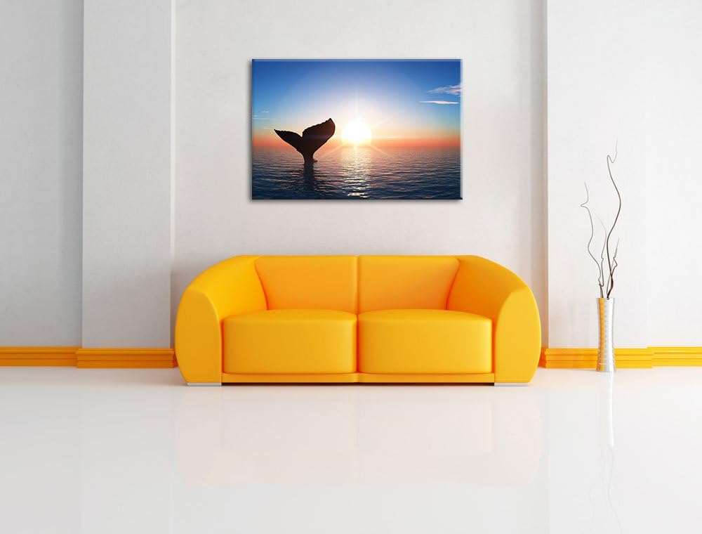 Walflosse im Sonnenuntergang Format: 100x70 auf Leinwand, XXL riesige Bilder fertig gerahmt mit Keil
