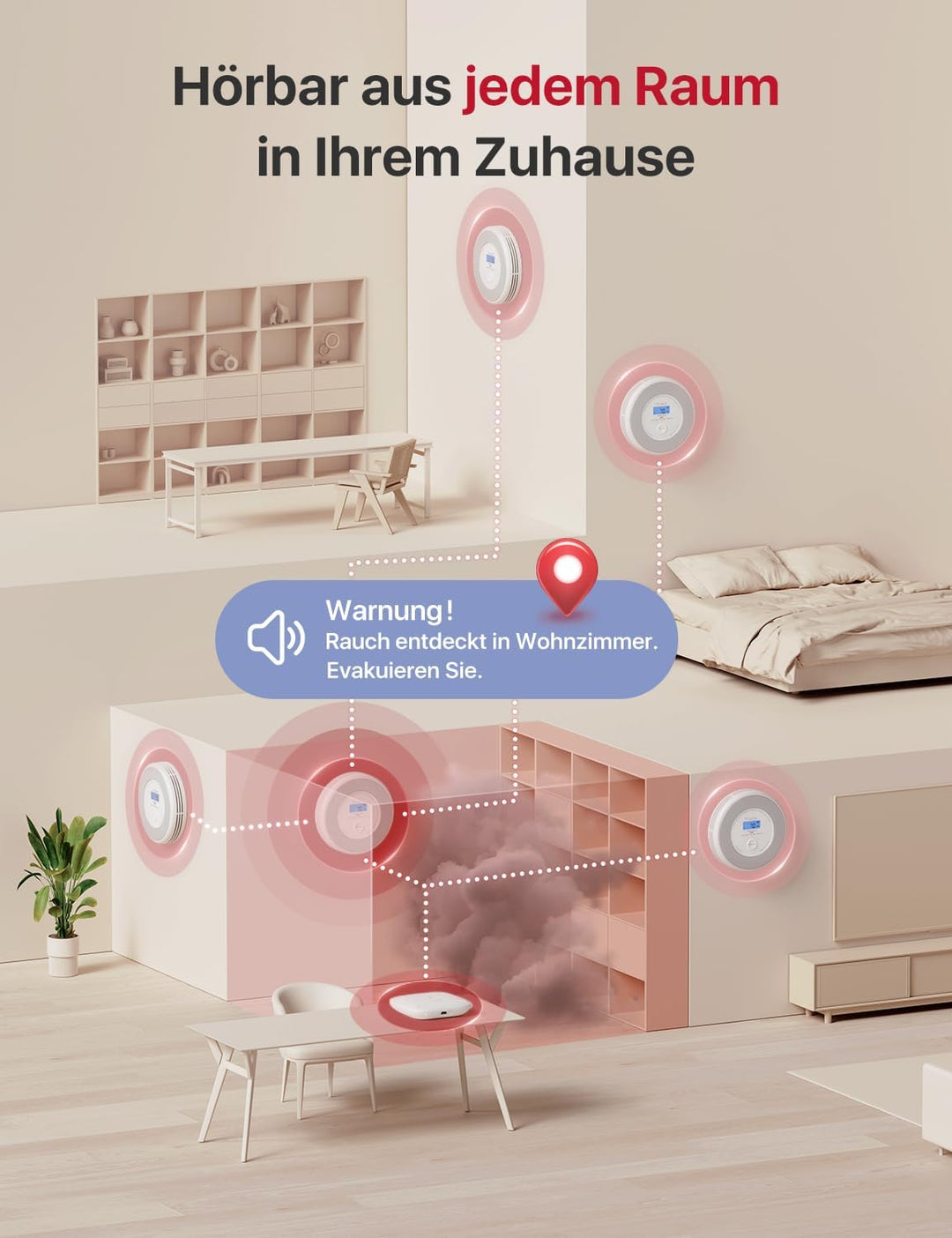 X-Sense WLAN-Rauch- und Kohlenmonoxidmelder, Sprachalarm und Standortansage, 2-in-1 Rauchmelder mit