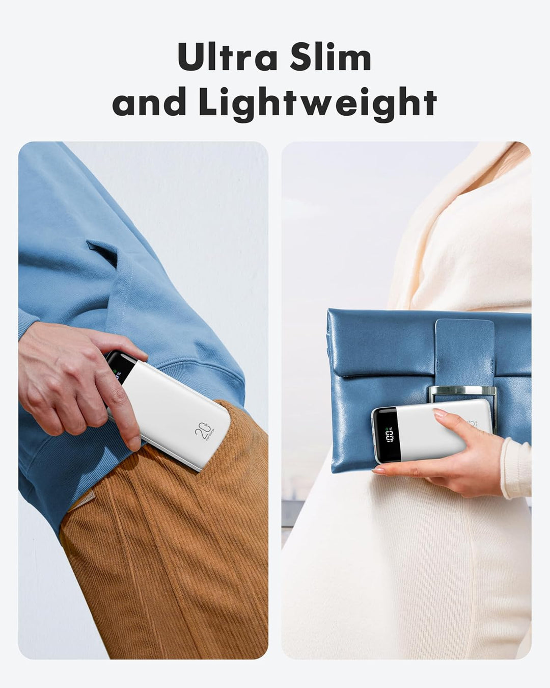 Charmast Power Bank, 22,5W Powerbank 20000mAh mit USB-C Kabel und LED-Display, PD3.0 QC4.0 Externe H