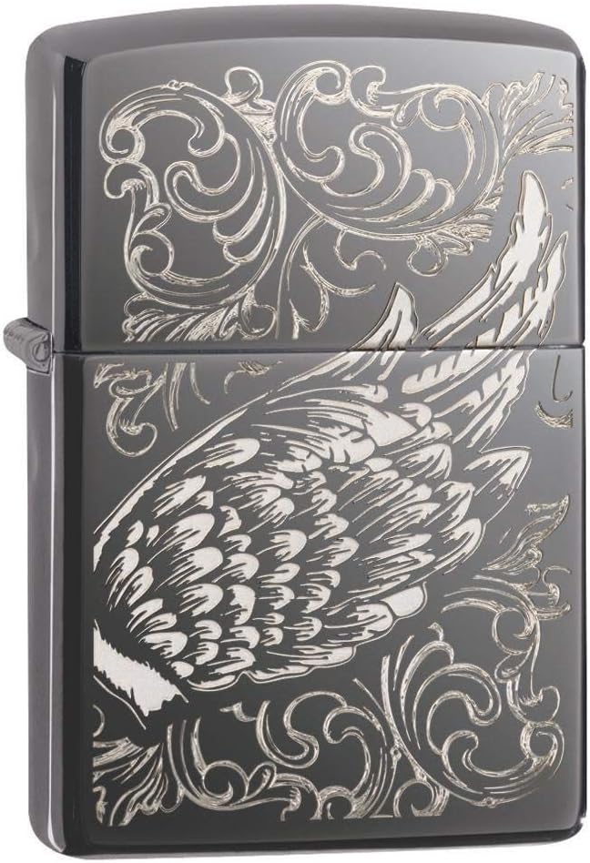 Zippo - Filigree Flame and Wings, Black Ice - Sturmfeuerzeug, befüllbar, in hochwertiger Geschenkbox