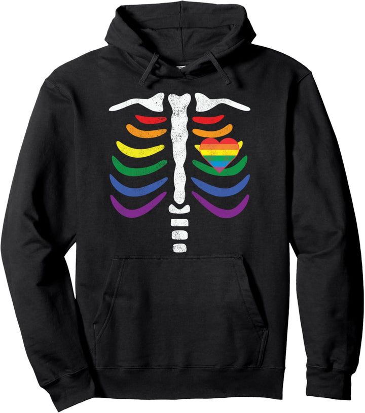 LGBT Pride Rib Cage Rainbow Skeleton Xray LGBTQ Pullover Hoodie