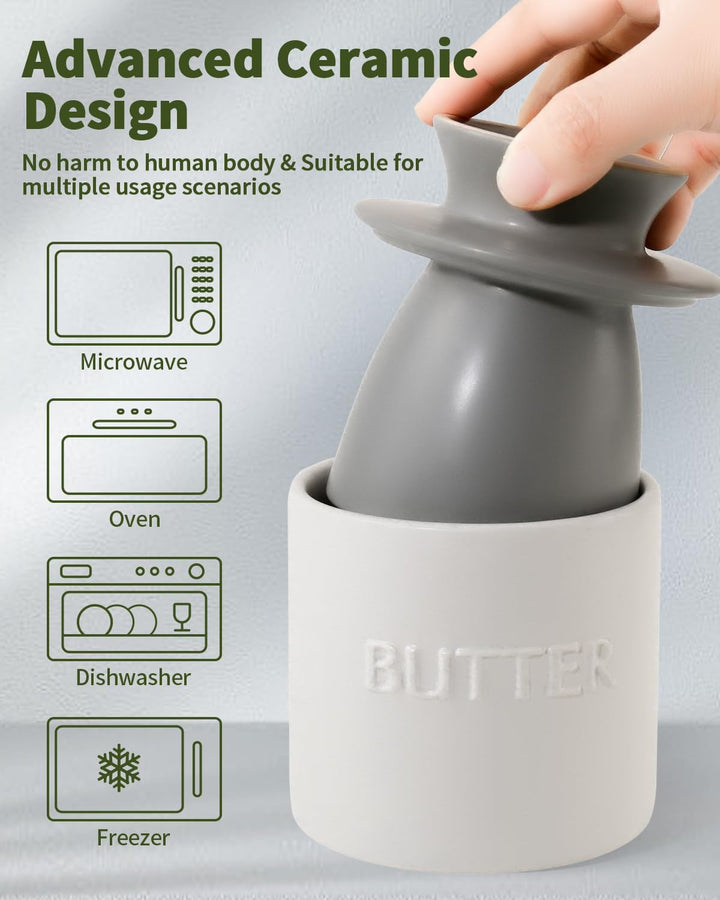 QIAMO Keramik Butterdose, Französische Butterdose mit Deckel, Butterglocke aus Porzellan, Butter Cro