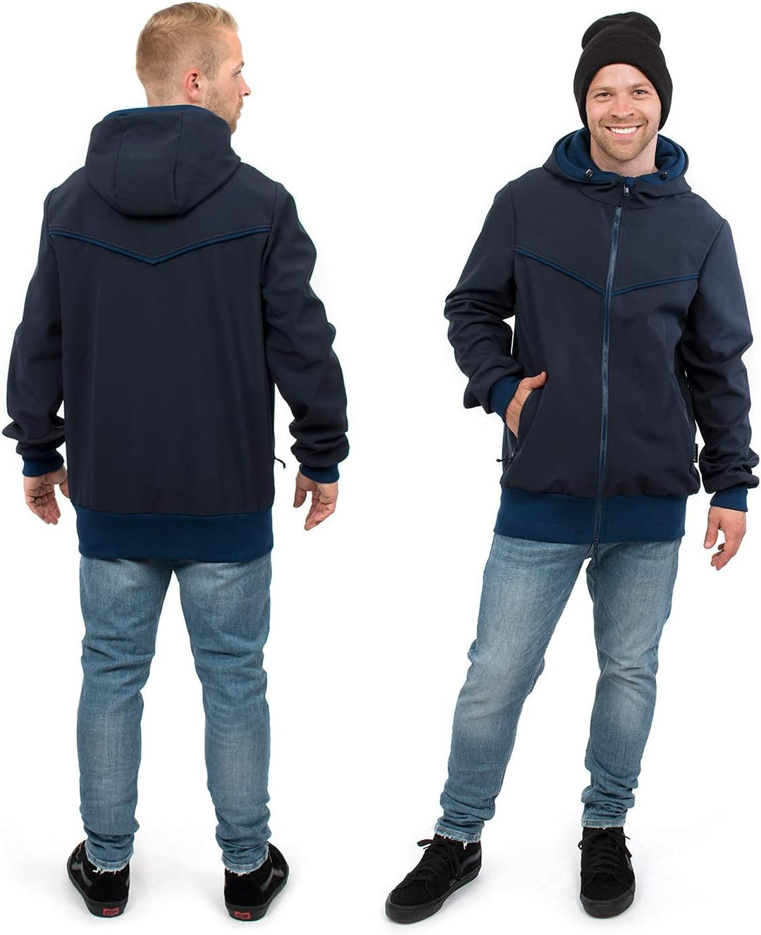 Viva la Mama - Männerjacke zum Babytragen aus Softshell - Explorer L Marineblau - mit Rückentragemög