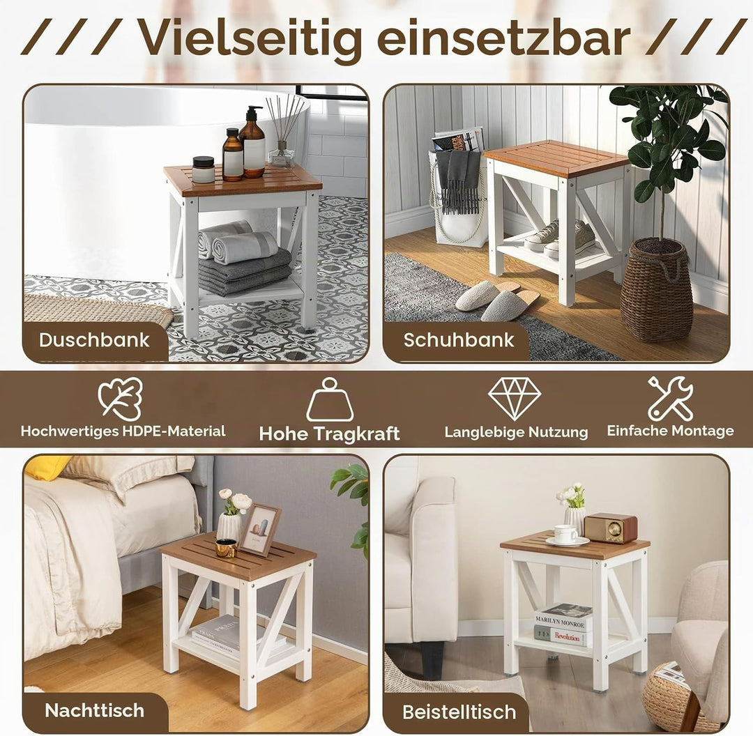 RELAX4LIFE Duschbank mit Ablage, Badhocker mit Rutschfesten Füssen, Duschstuhl bis 150 kg Belastbar,