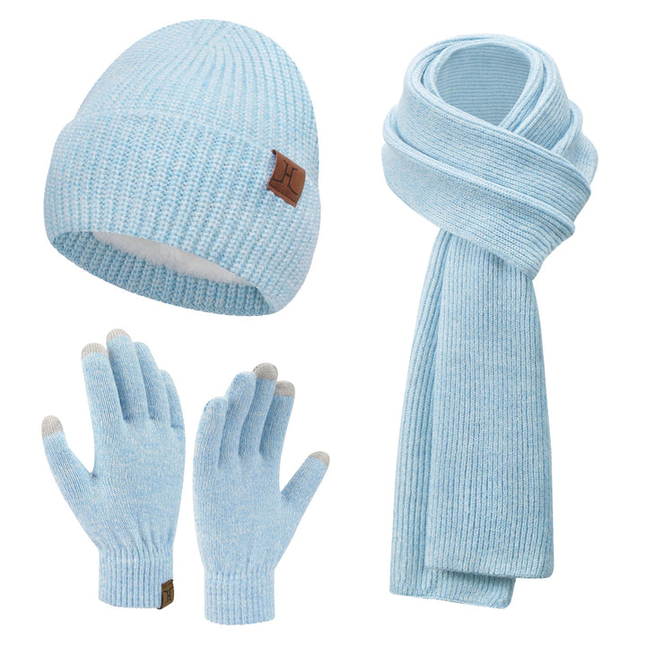 ZASFOU Damen Winter Mütze Schal Touchscreen Handschuhe Set Thermo Beanie Wintermütze Strickmütze Sch
