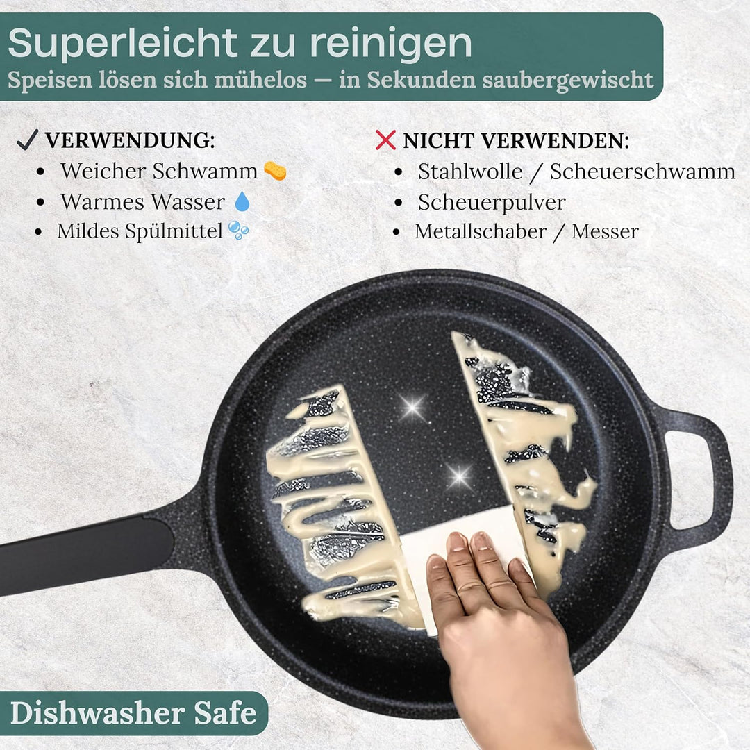 Goldmann Sauteuse 24 CM mit Deckel – Tiefe Bratpfanne aus Guss-Aluminium mit Marmor-Keramik Antihaft