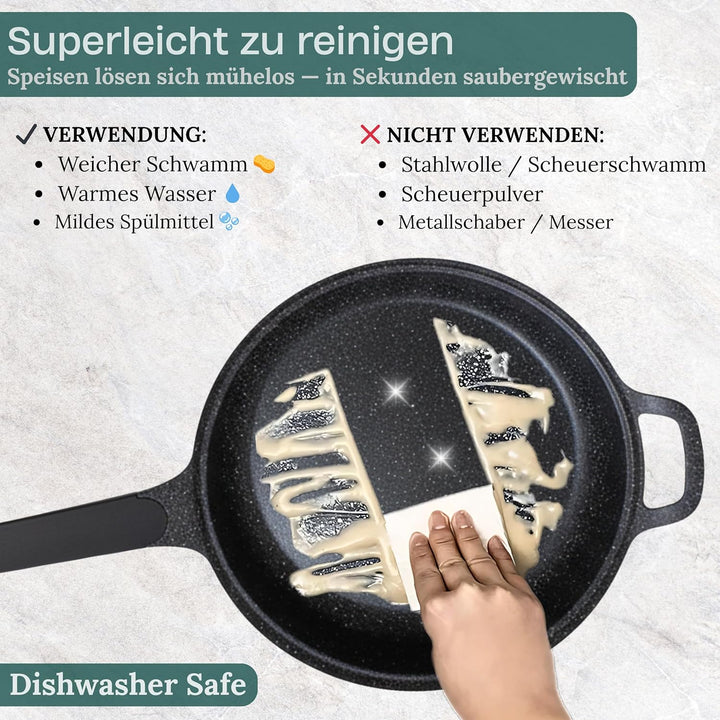 Goldmann Sauteuse 24 CM mit Deckel – Tiefe Bratpfanne aus Guss-Aluminium mit Marmor-Keramik Antihaft