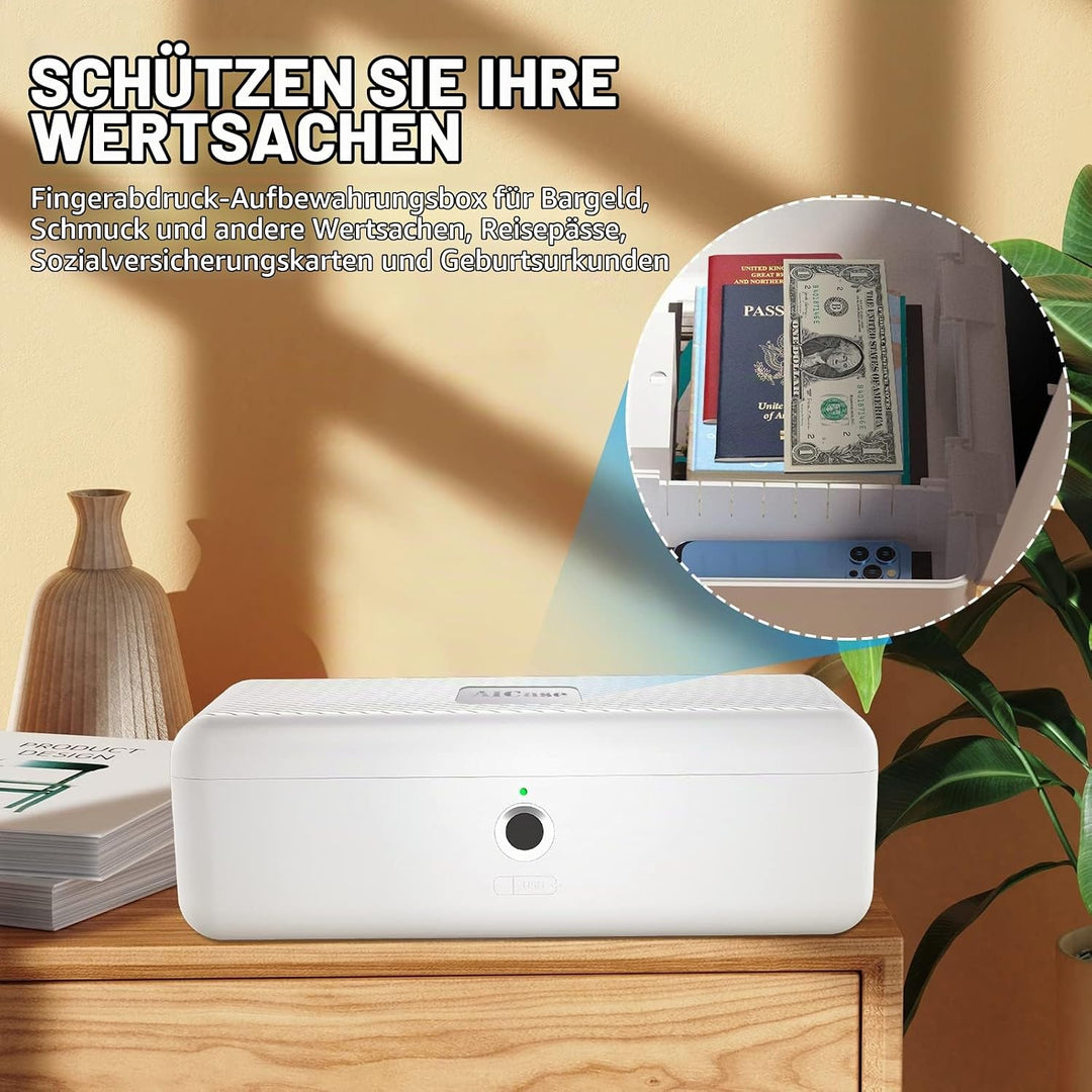 LOCK Biometrischer Tresor [Fingerabdruckerkennung] [Kompakt] Ideal für Scheckbücher, Geld, Schmuck,