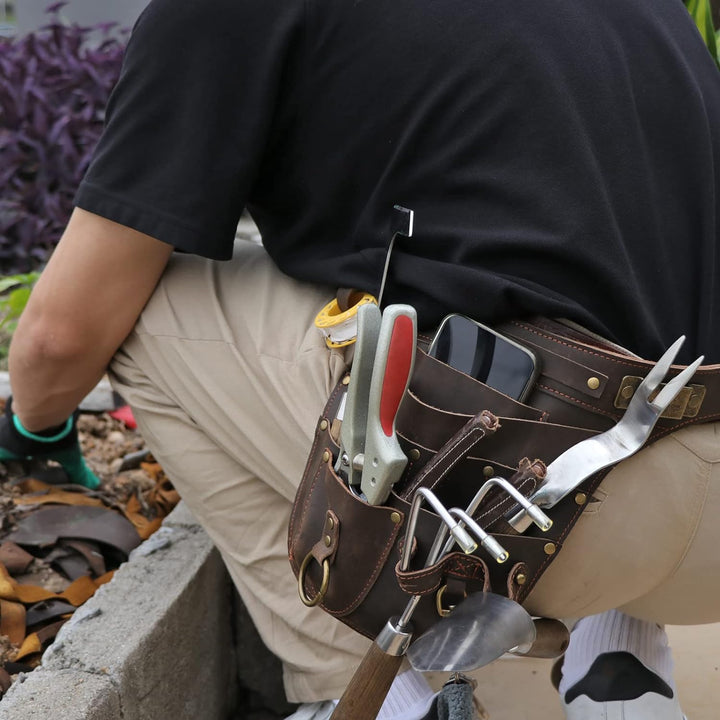 Tourbon Gartenwerkzeugtasche aus echtem Leder, verstellbare Taillen-Arbeitsgürteltasche für Elektrik