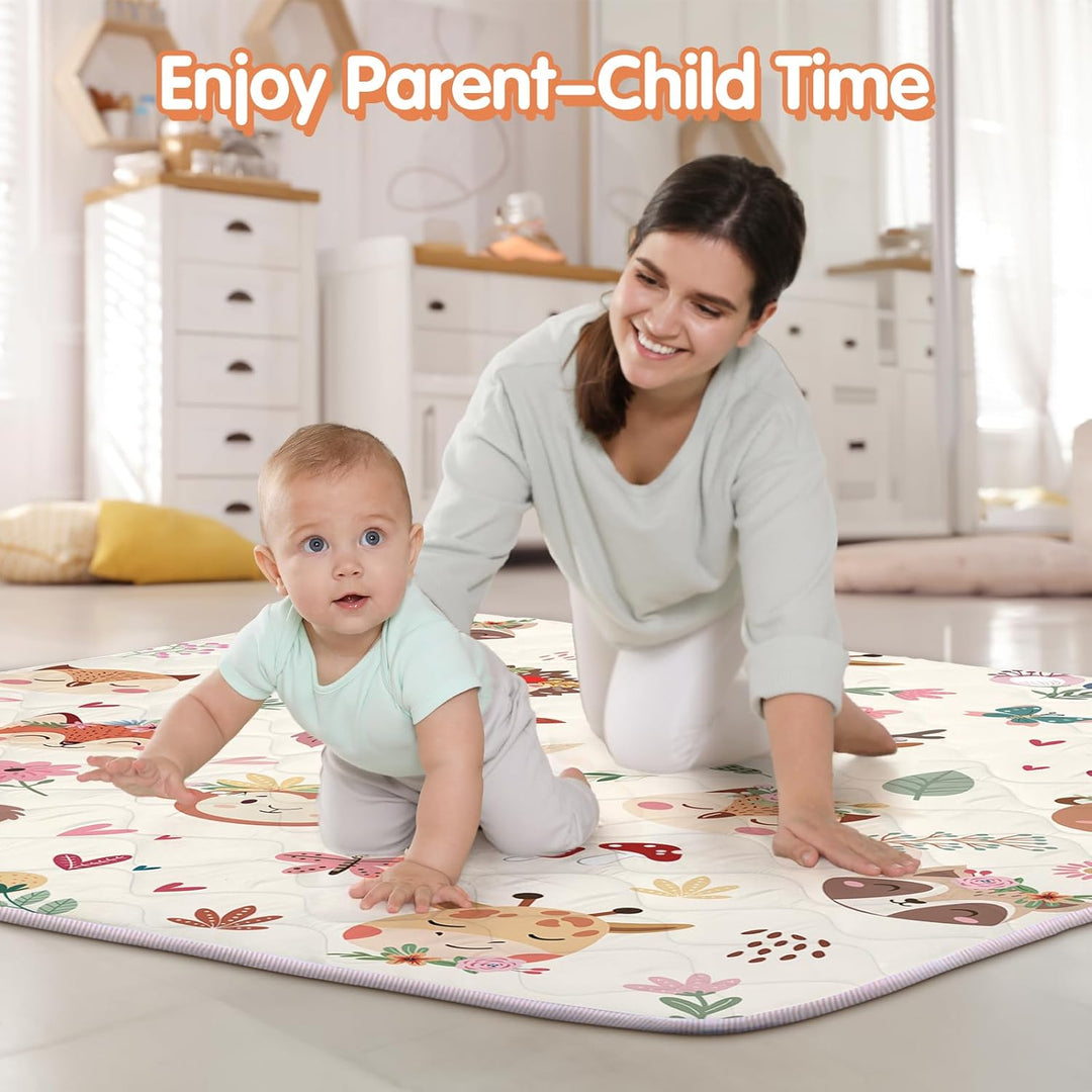 Spielmatte Baby 127×127cm mit Rutschfest, Extra Dicke 2cm Weiche Krabbelmatte Baby, Faltbar Krabbeld