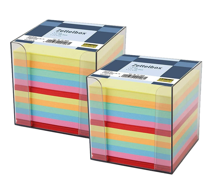 Idena 311068 - Zettelbox, 9 x 9 x 10 cm, 700 Blatt (2x Zettelbox, farbig sortiert)