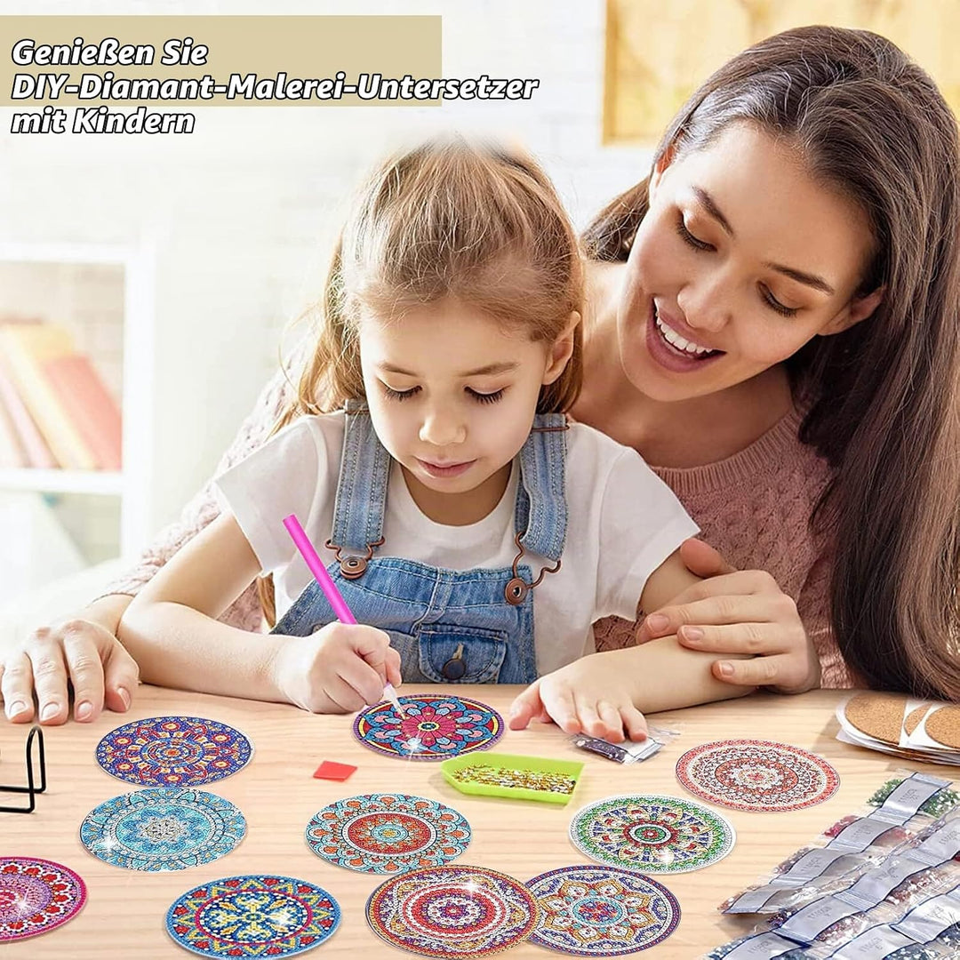 8 Pack Diamond Painting Untersetzer mit Halter, Wiederverwendbare Glasuntersetzer, DIY Mandala Tasse