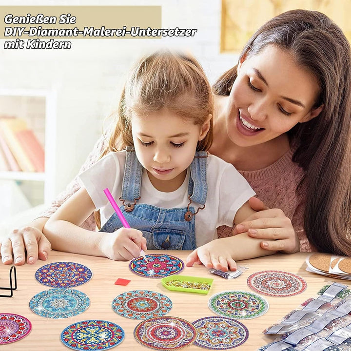 8 Pack Diamond Painting Untersetzer mit Halter, Wiederverwendbare Glasuntersetzer, DIY Mandala Tasse