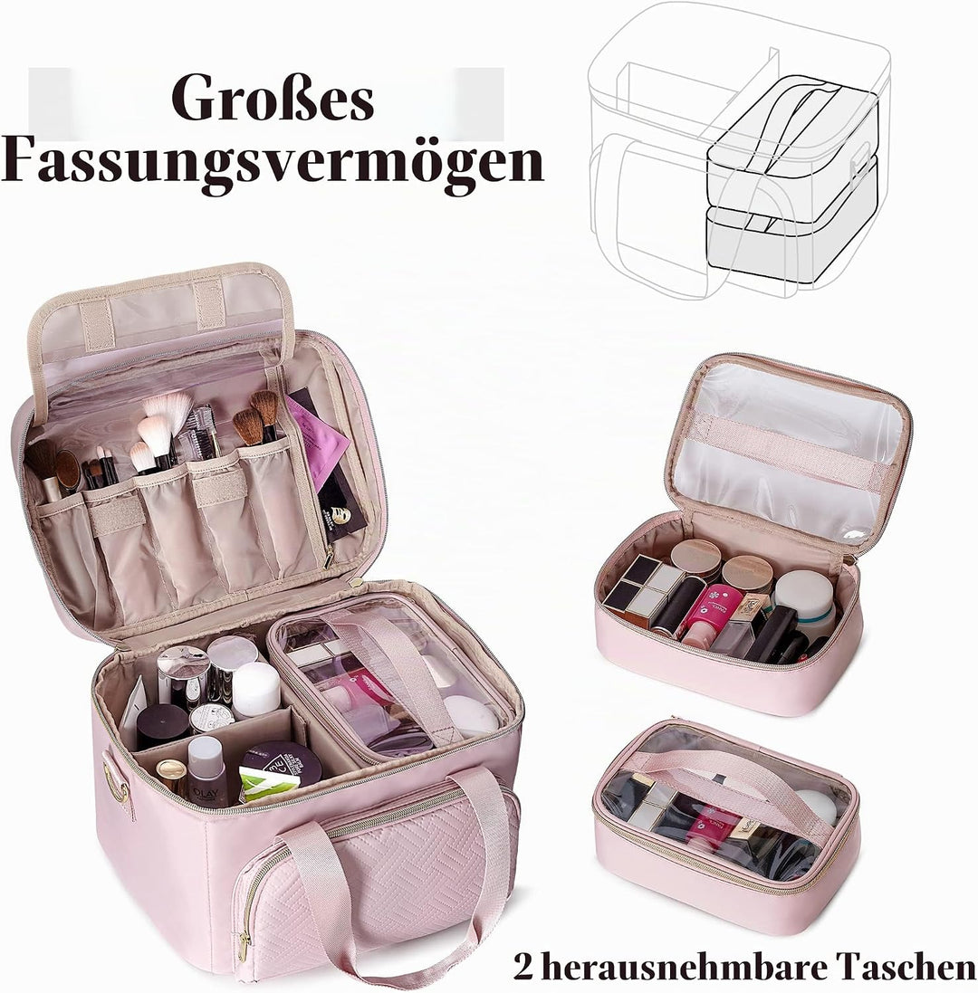 Makeup Tasche Reisetasche mit 2 einzelnen Kosmetiktaschen, grosser Makeup Organizer für Frauen, Rosa