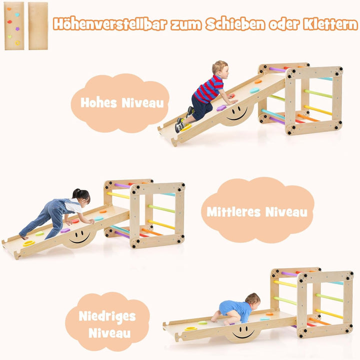 COSTWAY Klettergerüst Indoor, Kletterdreieck mit Rutsche, DIY Kletterleiter, Indoor Spielplatz umwan
