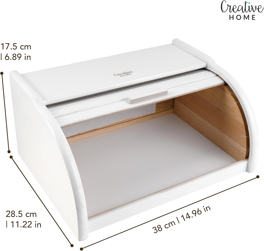 Creative Home Weiss Brotkasten Holz | 38 x 28,5 x 17,5cm (+/-1cm) | Perfekte BrotBox für Brot Brötch
