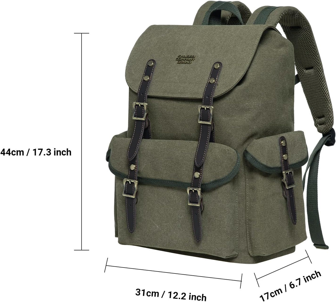 KAUKKO Canvas Retro Rucksack Damen Herren, Vintage Jagdrucksack Wanderrucksack mit 14 Zoll Laptopfac
