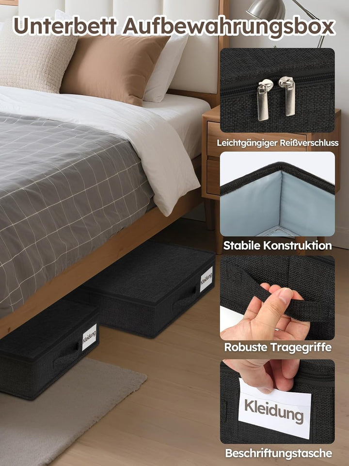 JUPELI Unterbett Aufbewahrungsbox 80×40×12 cm – faltbare Unterbettkommode aus Stoff mit Reissverschl