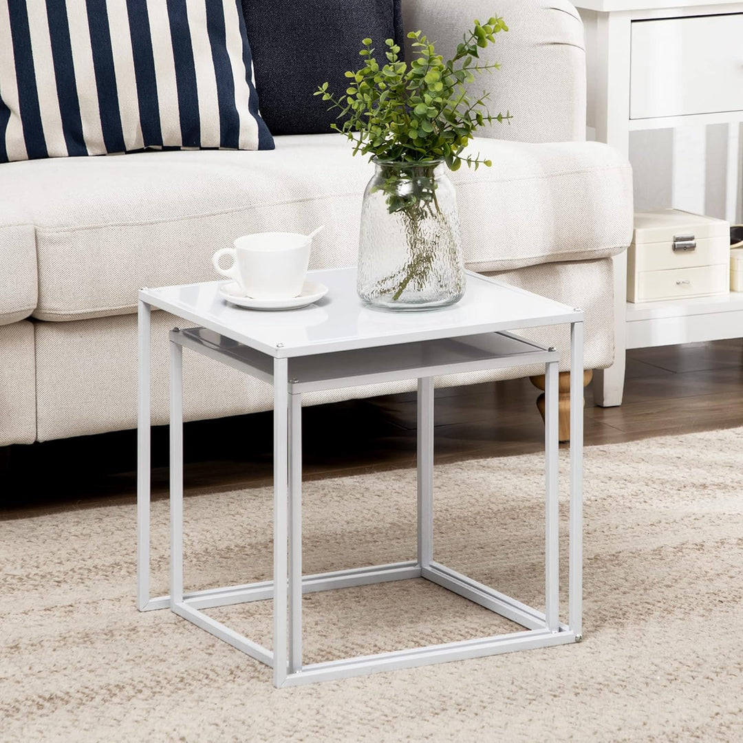HOMCOM Couchtisch Quadratisch 2er Set, Satztisch Modern Wohnzimmertisch Stapelbar Kaffeetisch Beiste