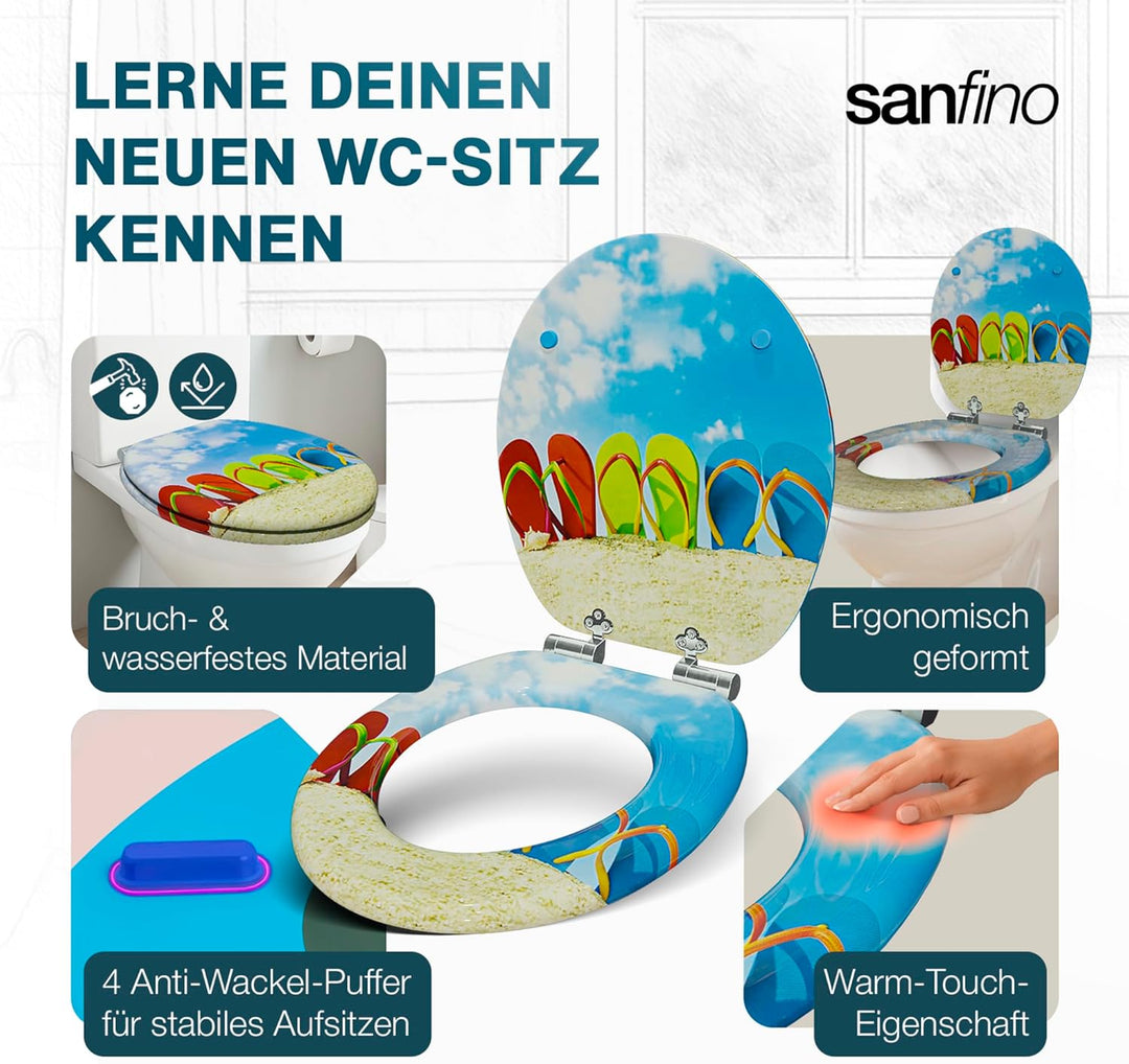 SANFINO® Premium WC Sitz mit Absenkautomatik – hochwertige Toilettendeckel aus Holz, viele bunte Mot