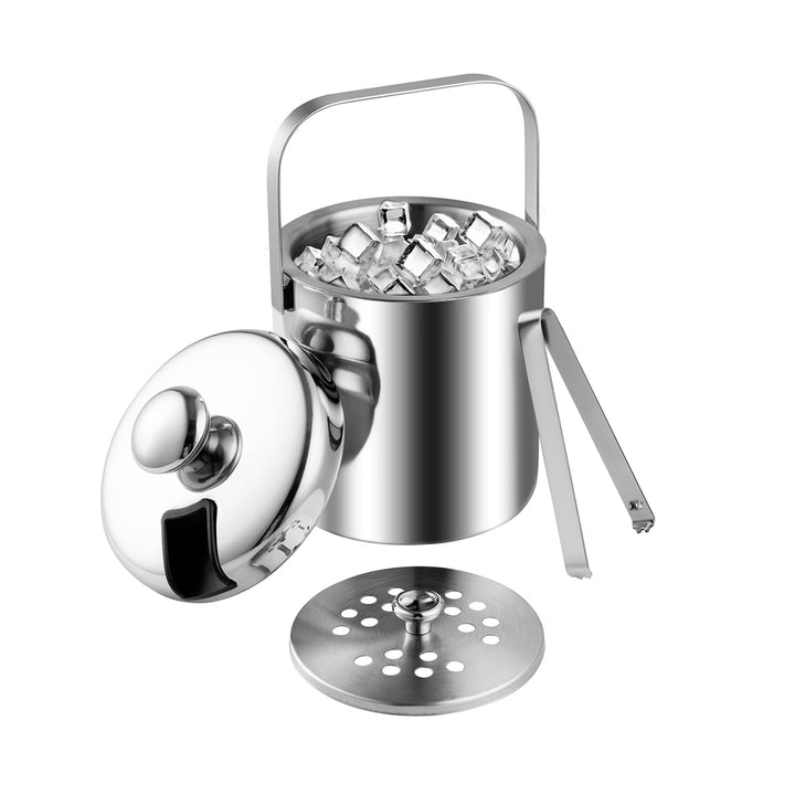 Emsmil 2.2L Eiseimer mit Deckel Zange und Sieb Eiskübel Edelstahl Eisbehälter Sektkühler Eiswürfelbe
