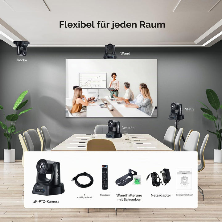 TONGVEO 4K NDI PTZ Kamera mit KI-Auto-Tracking 20-Fach optischem Zoom HDMI IP Live-Streaming SDI USB