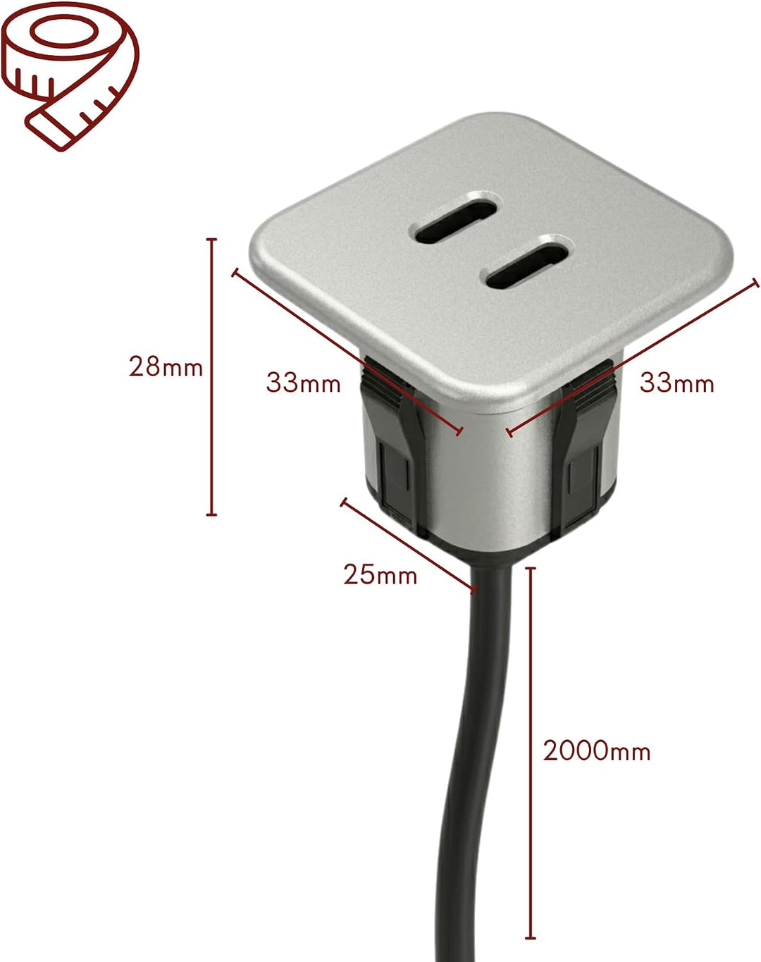 kalb | ConnectC USB-C Einbau Ladegerät 2-Fach, 20W, 25 mm Möbel Einbaumodul für Tischplatten und Arb