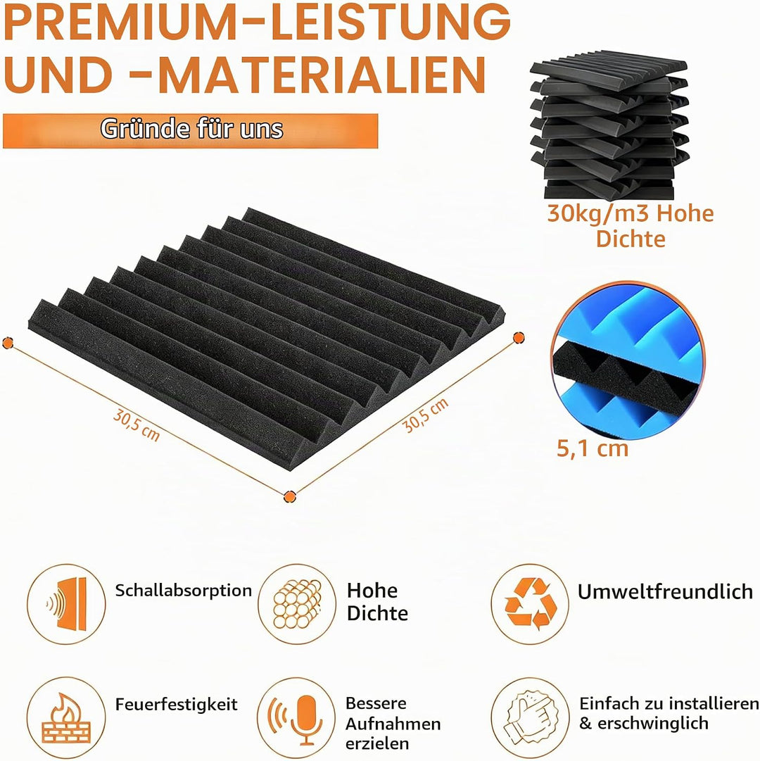 Akustikpaneele selbstklebend 12 Stücke,Akustikschaumstoffplatten Schallabsorbierende Platten Keile S