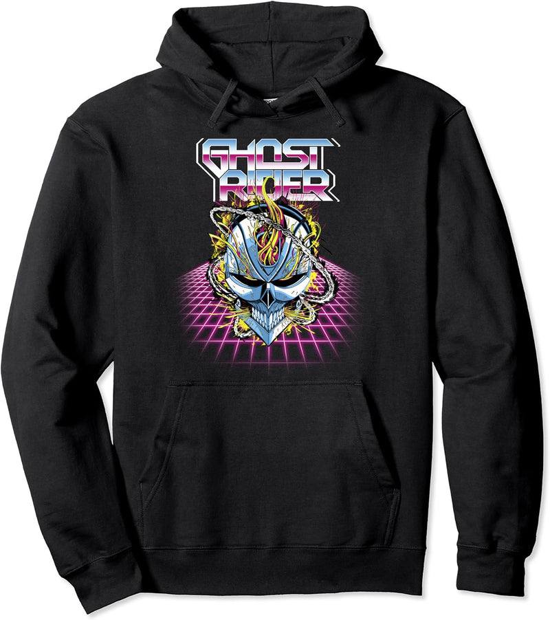 Marvel Ghost Rider Super 80s Retro Neon Grid Pullover Hoodie