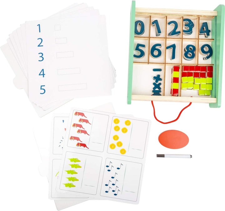 small foot 11461 Lernbox Educate aus Holz, FSC100%-Zertifiziert, Mathe Lernen,Aufbewahrungsbox mit R