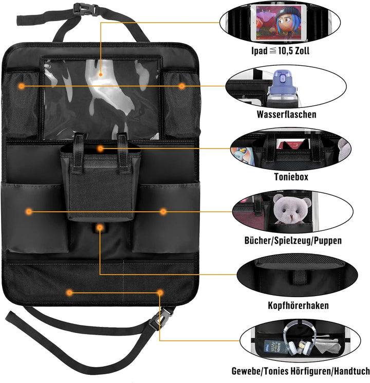 Annmore Auto Organizer für Toniebox Starterset, Rückenlehnenschutz Auto Kinder mit Halter für 10 Zol