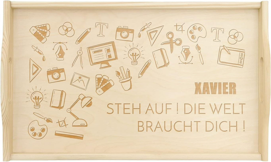Maverton Serviertablett mit Gravur - personalisiert - Tabletttisch mit Griffen - klappbare Beine - e