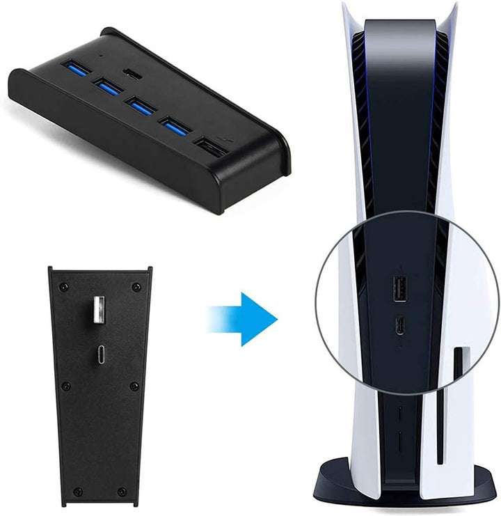 6 Port USB Hub für PS5, High-Speed Expansion Hub Charger Splitter Adapter mit 4 USB + 1 USB Charging