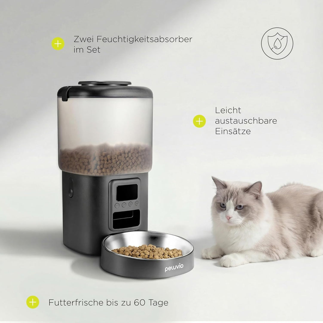 Crispy Futterautomat Katze mit Timer, ohne App, Katzenfutterautomat für Trockenfutter, LCD Display,
