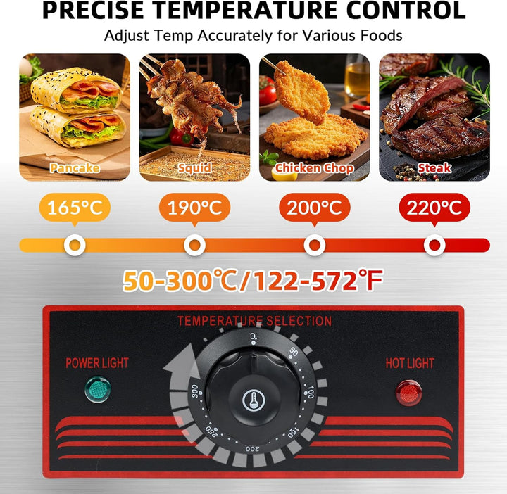 Grillplatte Elektrisch 3000W, Kommerzielle Elektrische Grillplatte Edelstahl Grillfläche Flach 55x41
