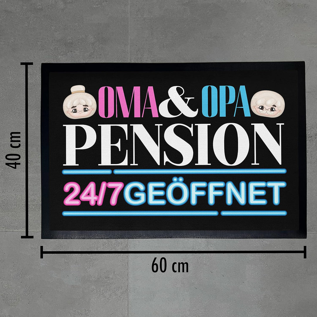 Trendation - Oma und Opa Pension Fussmatte Geschenk Fussabtreter Lustiger Spruch Geschenkidee Grosse