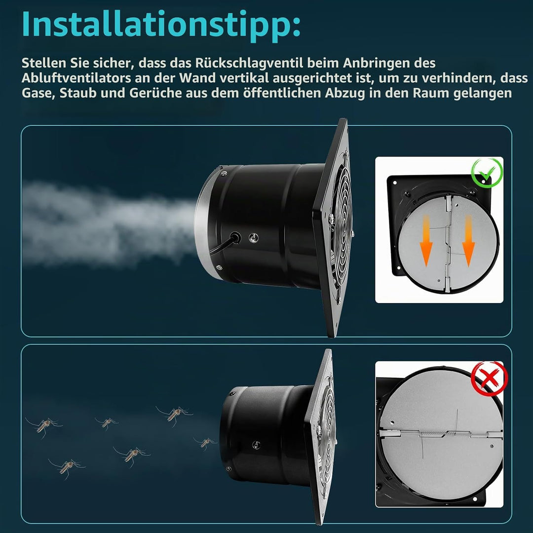 150mm Abluftventilator 600m³/h, Leiser mit Schalter, Stecker, Rückstauklappe, 40W Industrieller Wand