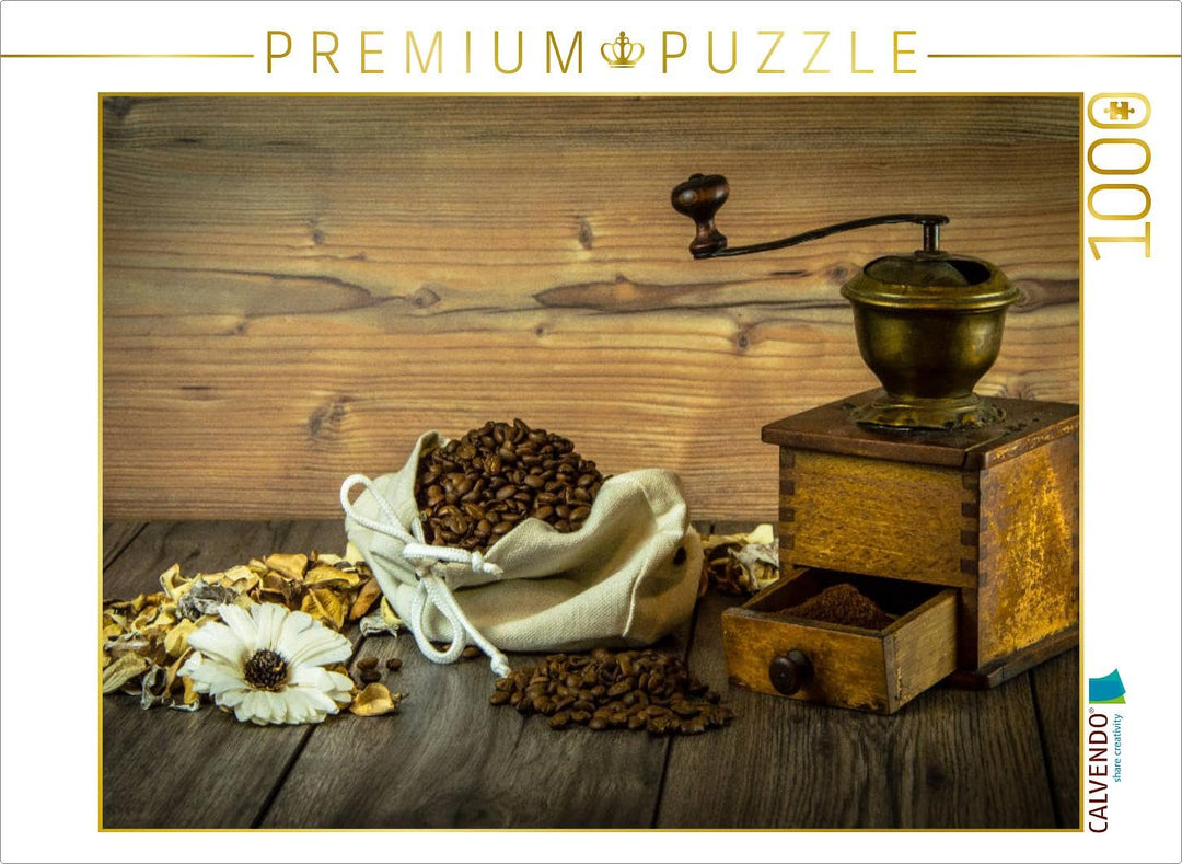 CALVENDO Puzzle Kaffeemühle mit Kaffeebohnen und Blumen 1000 Teile Lege-Grösse 64 x 48 cm Foto-Puzzl