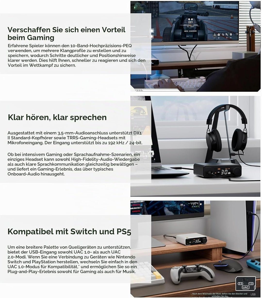Topping DX1 II Gaming HiFi DAC-Kopfhörerverstärker – ES9039Q2M-Decoder 1000 mW × 2 vollsymmetrischer